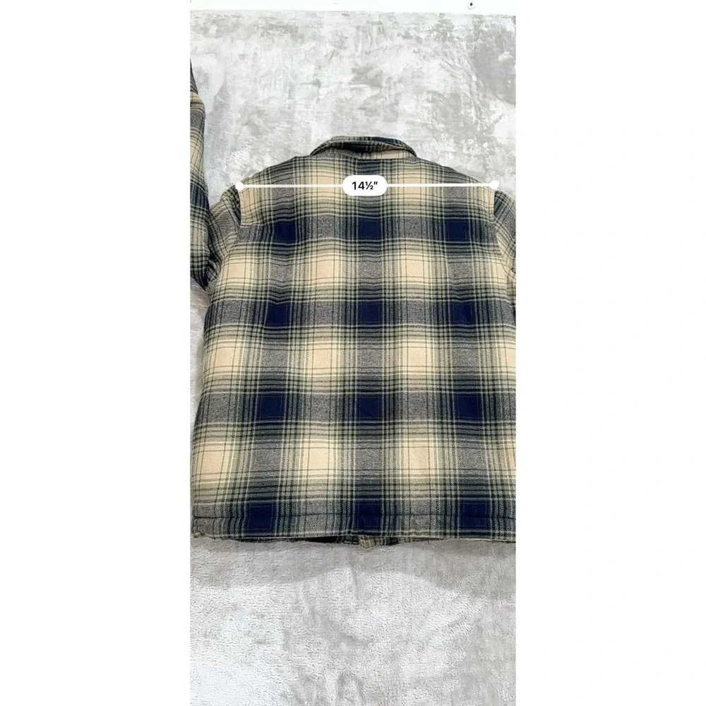 Old Navy Boys Size M 8 Plaid Sherpa Lined Flannel Jacket Shacket Blue Tan NWT